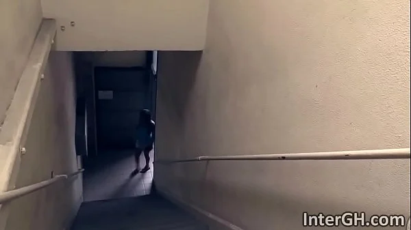 Hot ebony chick blows big cock through glory hole