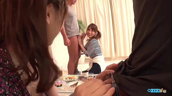 These two promiscuous Asian women engaged in sexual activity with two separate fortunate men, resulting in the release of semen into their bodies