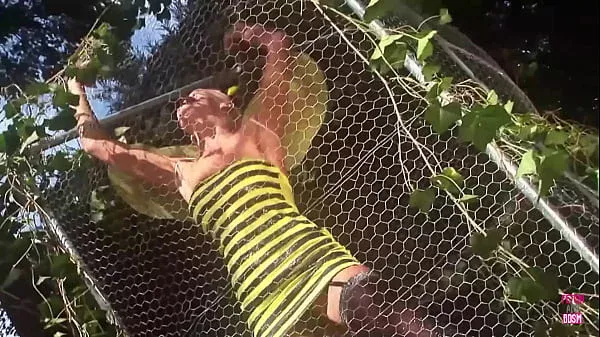 An awe-inspiring bee saw two jungle men engaging in the act of drilling a captivating princess of darkness