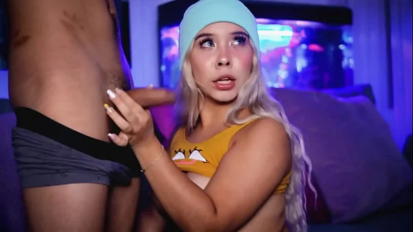 College girl with a cute face sucks her boyfriend’s cock in a webcam show