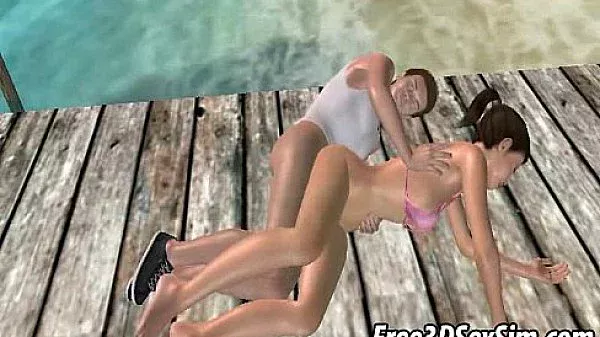 Hot 3D brunette babe getting fucked on the beach