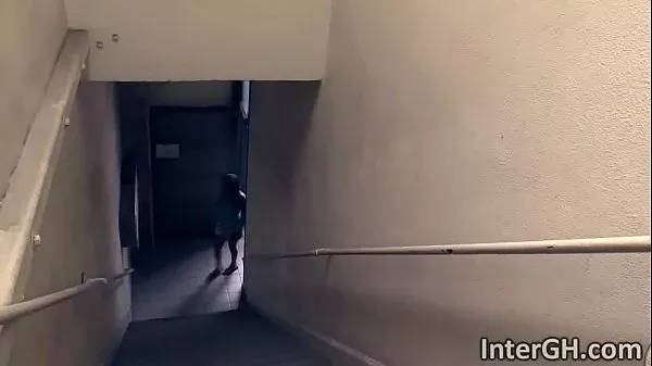 Hot ebony chick blows big cock through glory hole