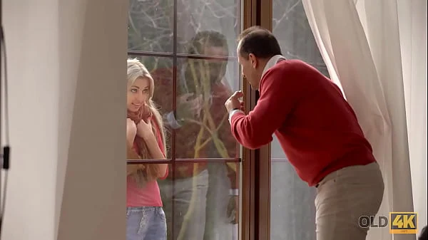 OLD4K. Gal makes acquaintance with thick cock of caring old neighbor