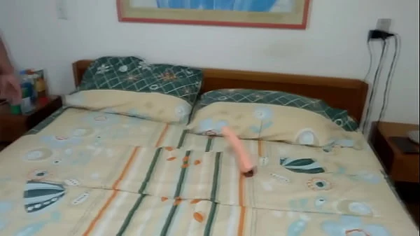 Latina stepmom, lacking a cock, enjoys her huge dildos, I help her by inserting them