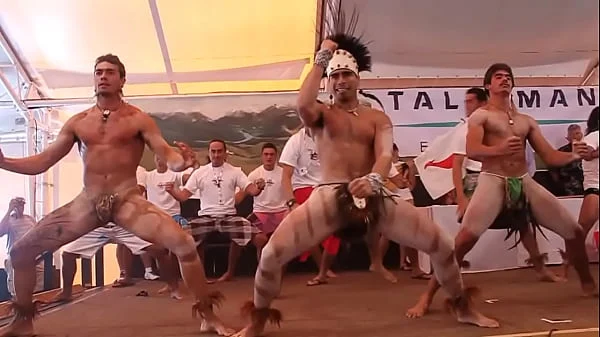 Nearly naked warrior dance