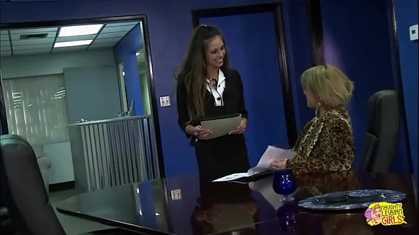 The homosexual boss instructs her assistant to place a large phallus into her moist genital area