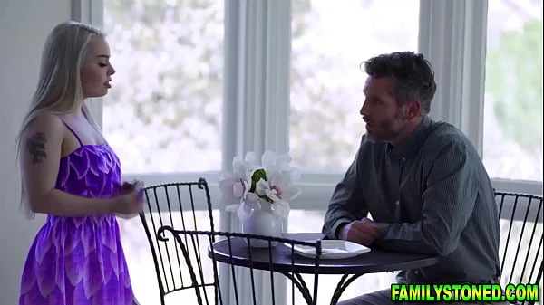 Haley Spades crawls down her stepdads crotch and whips out his big cock to give him a sloppy blowjob and makes him fuck her wet pussy